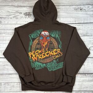 VTG Sweatshirt Hoodie Pecker Wrecker Calls Turkey Hunting Sz Large Brown Gobbler
